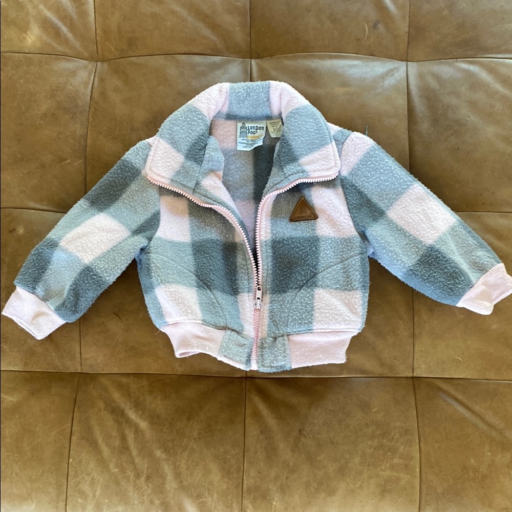 Plaid London Fog Fleece Jacket in Grey and Pink